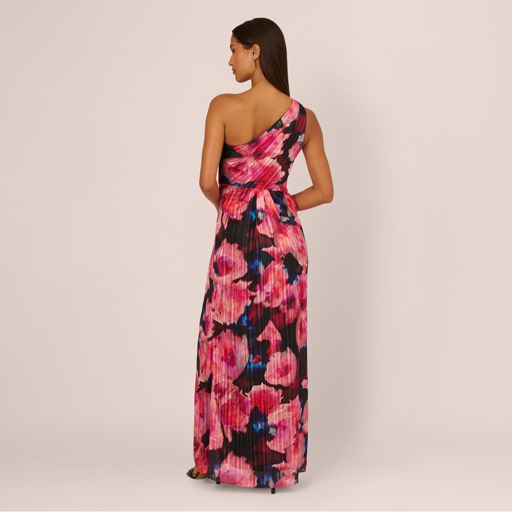 Adrianna Papell One-Shoulder Floral Maxi Dress in Pink and Black - Picture 5 of 6